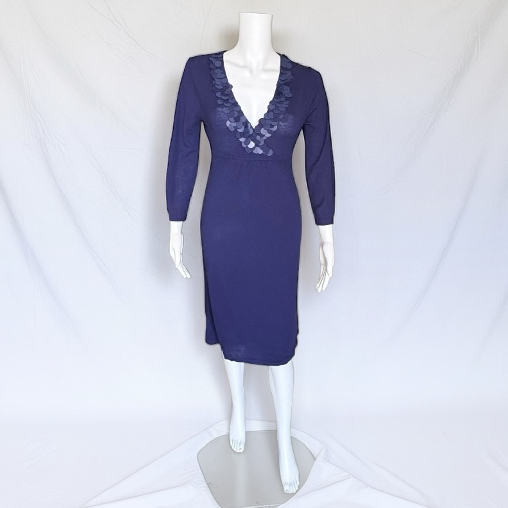 Boden Navy Embellished Wool Knit Sweater Dress NWT 3/4 Sleeve